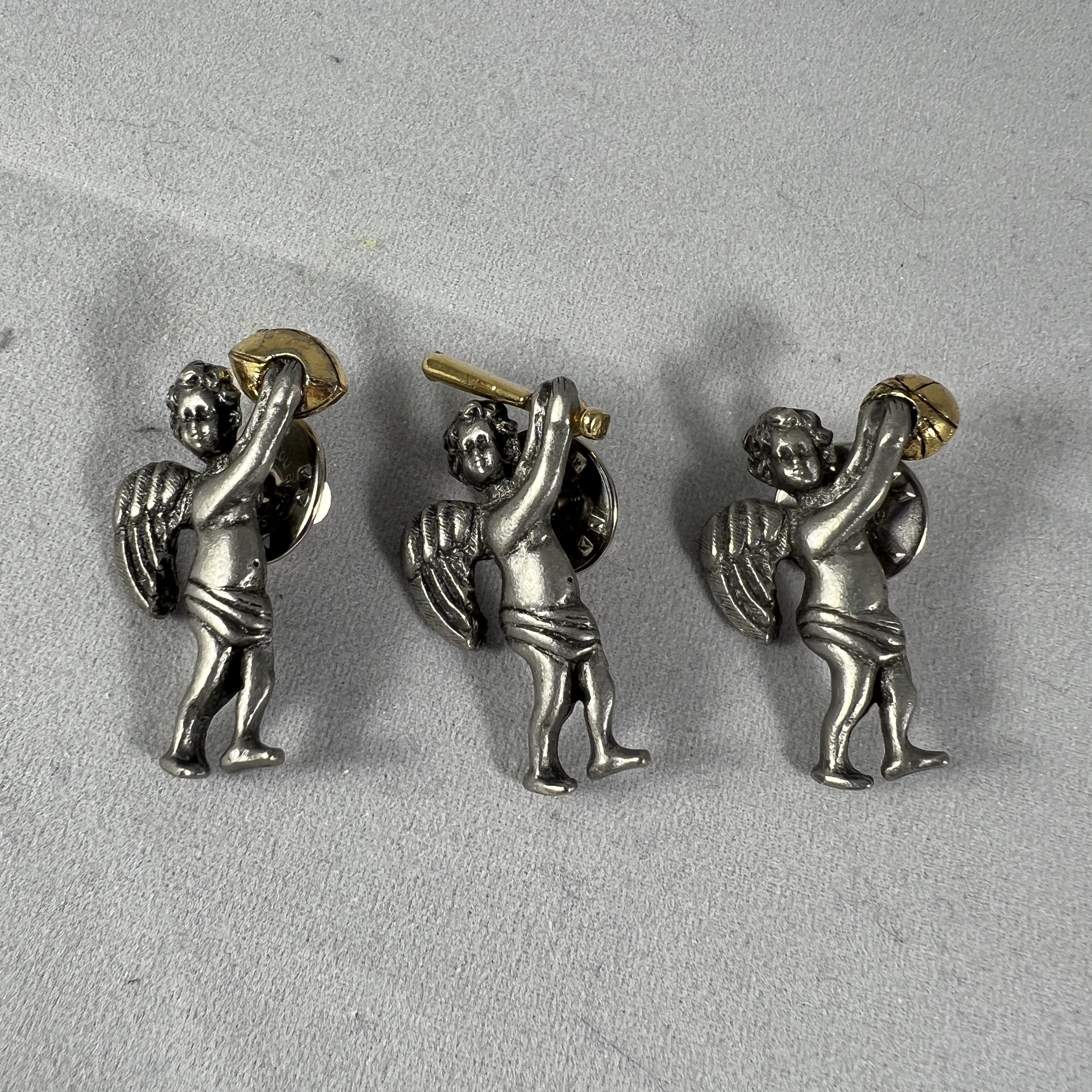 Camco Angel Cherub Brooches Silver Gold Tone Sports Collectible Whimsical Set
